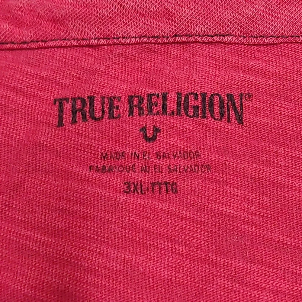True Religion Men 3XL Red Double Sided Distressed '02 Logo Cotton‎ T-Shirt